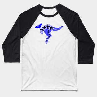 Aboriginal Art - Kangaroo Blue Baseball T-Shirt